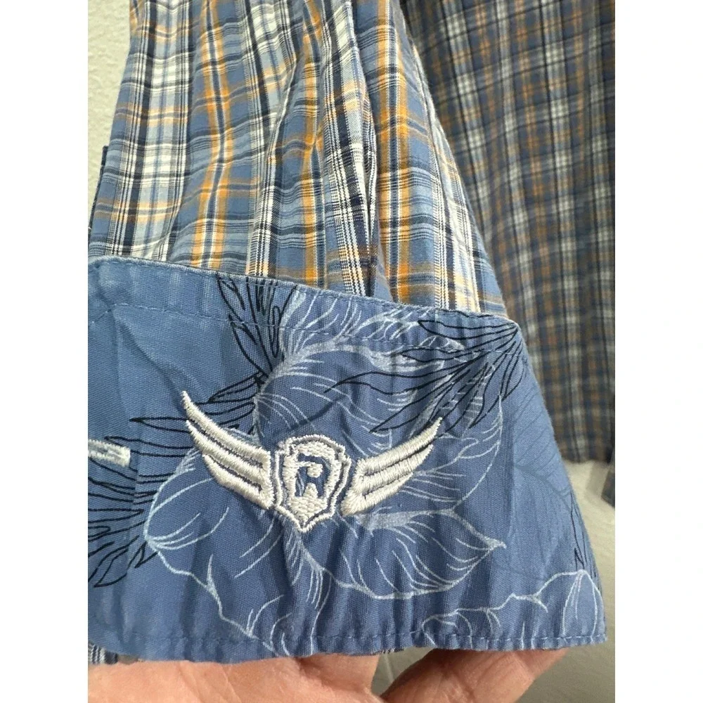 Ariat Relentless Mens Medium Plaid Button Down Shirt Blue Stretch L/S - Picture 5 of 10